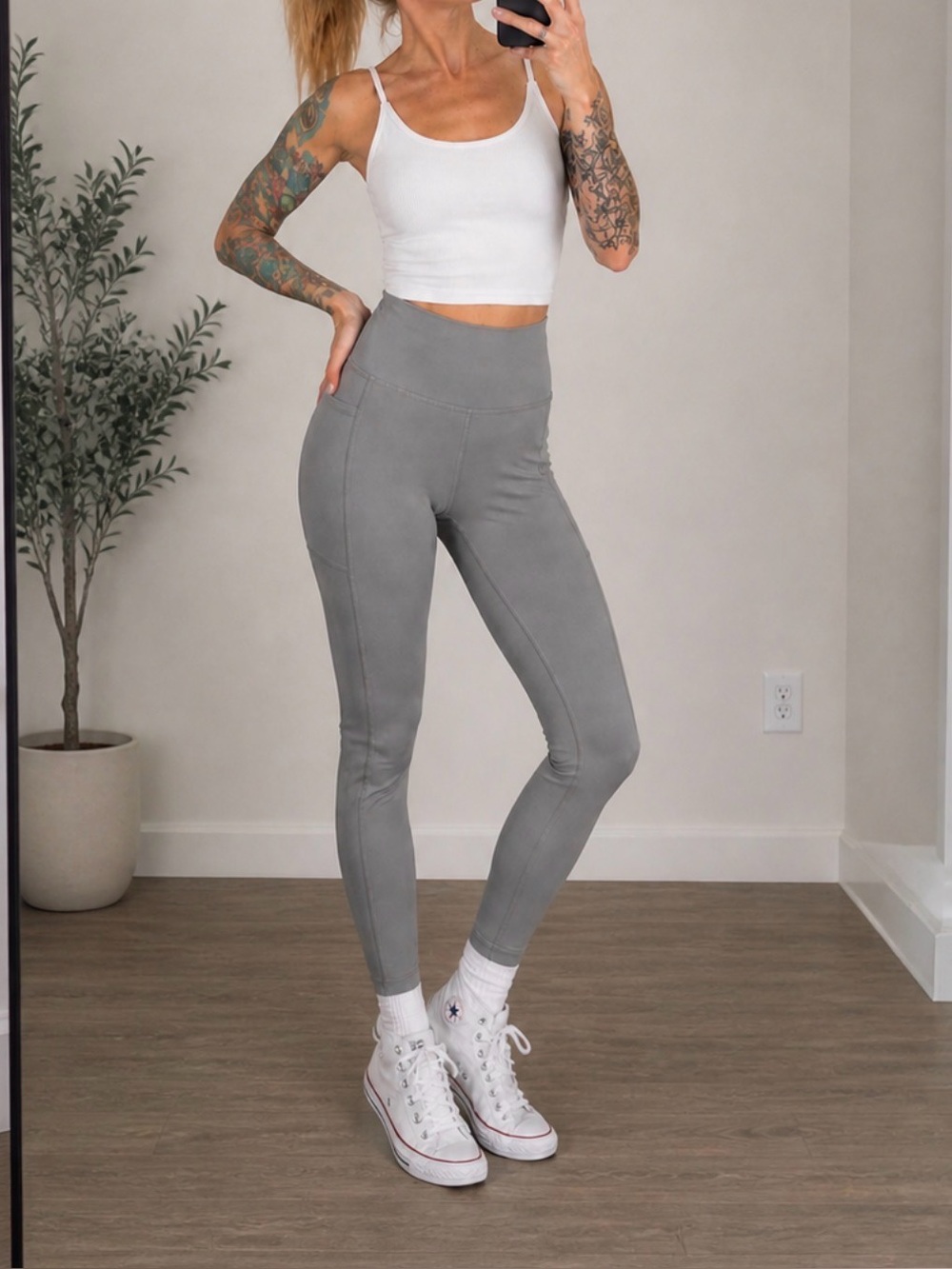 RBX Olive High Rise Leggings Side Pockets Size M Stretch Activewear